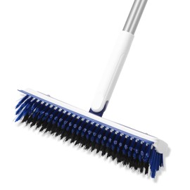 Scrubber with Handle, 2-in-1 Floor Scrubber with Water Pusher & Stiff Bristles, 5-Piece Handle up to 1.8 m, Floor Brush for Tiles, Bathroom, Kitchen, Patio, Garage, Pool, Ideal as a Patio Brush