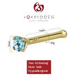 Forbidden Body Jewelry 20g Solid 14Kt Gold Simulated Diamond CZ Crystal Nose Ring Stud, Metal, cubic-zirconia