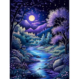 MISCER Landscape Diamond Art Kits for Adults, Moonlight Diamond Painting Kits for Beginners, 5D Full Drill Round Paint with Diamonds Pictures, Gem Art Painting DIY Crafts Kit Decor 12x16inch
