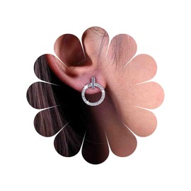 Inateannal Boho CZ Circle Earrings Open Circle Stud Earrings Silver Tiny CZ Circle Earrings Rhinestone Round Earrings Geometric Bar Stud Earrings Jewelry for Women and Girls