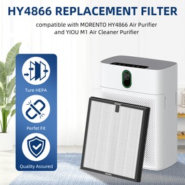 APPLIANCEMATES HY4866 Air Replacement Filter for MORENTO HY4866 Air Purifier and YIOU M1 Air Cleaner Purifier, 3-in-1 H13 True HEPA Activated Carbon Filter (2 Pack + 2 Extra Pre-Filter)