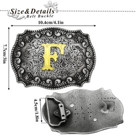 Yjfeshion 2 Pieces Western Cowboy Belt Buckle Bolo Tie Set Golden Initial Letter ABCJ to Z Rodeo Belt Buckles for Women Men F