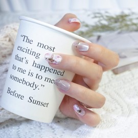 farfarflame Handmade Nail Tip, Medium, Long, Korean Popular, Oval Magnet, 3D Diamond, Glossy, Stylish, Cute Design, Brides Nails, Flower Viewing, Fireworks Displays, Parties, False Nails, Pack of 10