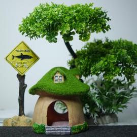 Esenthy Aquarium Artificial Plastic Plants Tank Decoration Set Shark Warning Sign Resin Mushroom House Accessories Hideaway Cave for Shrimp Goldfish