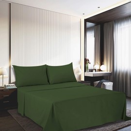 Best Season 3 Piece Bed Sheet Set (Twin Size Olive Green) 1 Flat Sheet,1 Fitted Sheet and 1 Pillow Cases,100% Brushed Microfiber 1800 Luxury Bedding,Deep Pockets,Extra Soft & Fade Resistant