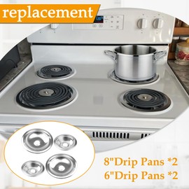 Mejiao 4 Pack (2) 6" & (2) 8" Electric Stove Burner Covers, Drip Pan Set Replacement for GE/Hotpoint WB31T10010 and WB31T10011