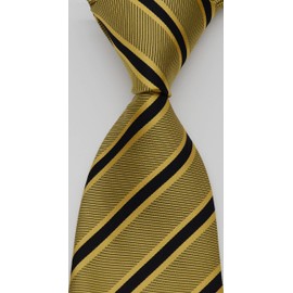 Geotae Zerun New Classic Men's Striped Silk Tie Necktie, Gold/Black, Classic (3.6 in./9 cm)