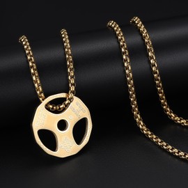 HMOOY Dumbbell Necklace, Titanium Stainless Steel Dumbbell Pendant Necklace Dumbbell Chain Necklace Couple Pendant Necklace Fitness Gym Necklace Sport Jewellery for Men (Gold)