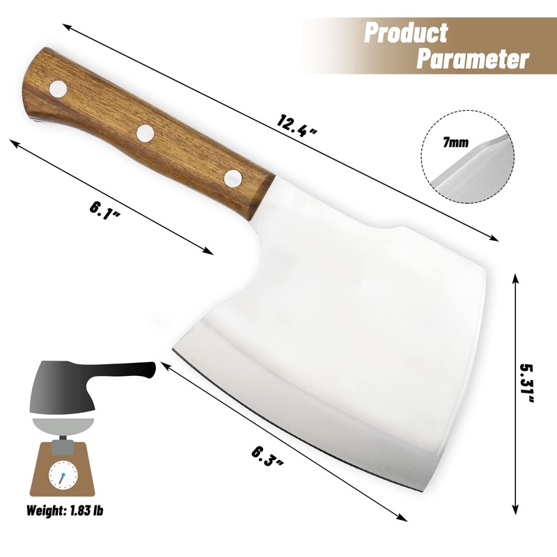 Carimee Meat Cleaver Knife, Butcher Axe Bone Chopper, Heavy Duty