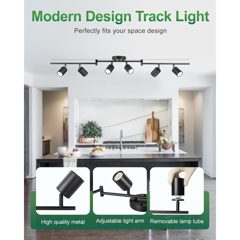 Fondiiz 6 Ways Track Lighting, Rotatable Heads Tracks Light, Track
