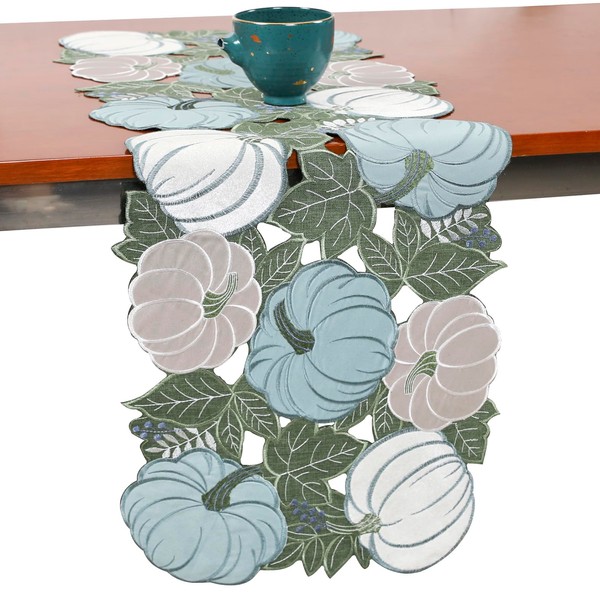 Thanksgiving Table Runner Blue Pumpkin Fall 54 Inches Long Autumn
