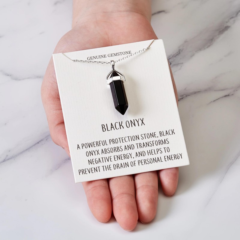 Philip Jones Black Onyx Gemstone Necklace with Quote Card