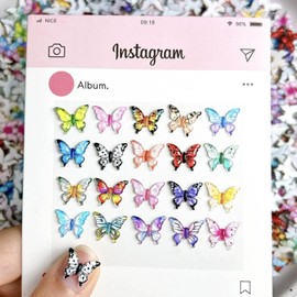 50PCS Butterfly Nail Art Charms 3D Resin Colorful Butterfly Nail Rhinestones Mixed Design Colorful Butterflies Nails Charms Spring Summer Nail Art Supplies for Women Girls Manicure Decoration
