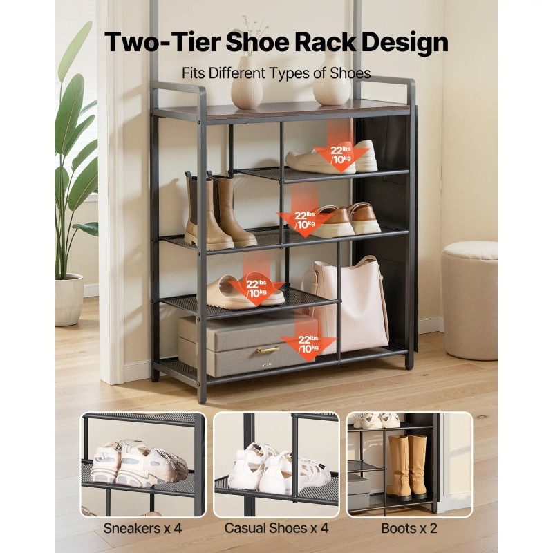 70.9 in Freestanding 4-Tier Shoe Rack Organizer with Hooks Side