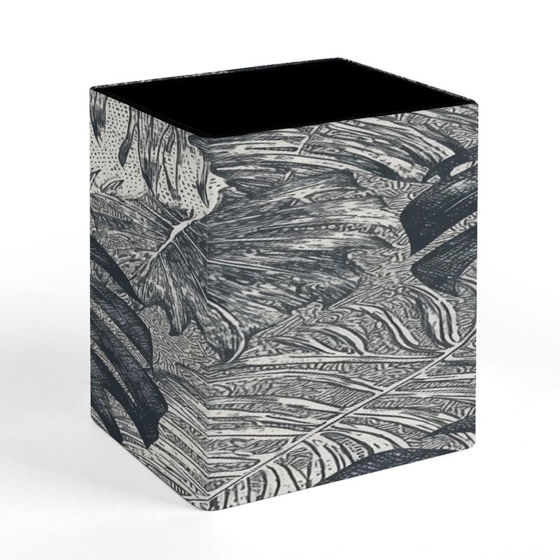 YTLKGFP Leather Pen Holder Cup Monstera Leaves Printed Pen Holder