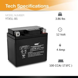 YTX5L-BS Battery 12V 4AH 80 CCA - High Performance AGM Power Sport Battery by Casil (YTX5L)