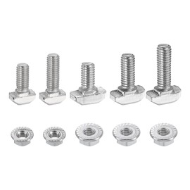 sourcing map 140Pcs t Slot Drop-in Bolt, M5x12/16mm M6x12/16/20mm T-Slot Bolts Carbon Steel Hammer Head T-Bolt with Hexagon Flange Nut for Standard 2020/3030 Series Aluminum Profile