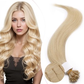Elailite Real Hair Extensions Bondings Platinum Blonde 25 Strands 25 g Hair Extensions Straight U-Tip Keratin Hair 50 cm #60