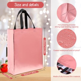 8 Pack Glossy Rose Gold Gift Bags Medium Size,Set of 8 Shiny Rose Gold Reusable Gift Bags with Handle,Bridesmaid Bachelorette Party Favor Bag,Rose Gold Goodie Bags for Wedding,Birthday 8Wx4Dx10H