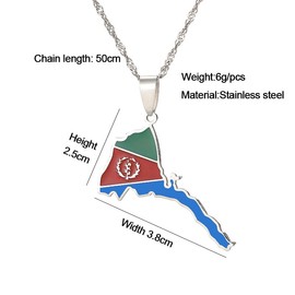 LUTAKU Eritrea Map and Flag Necklace for Women Men, Eritrean Necklace Pendant Charm, Stainless Steel Map Jewelry Accessories (silver)
