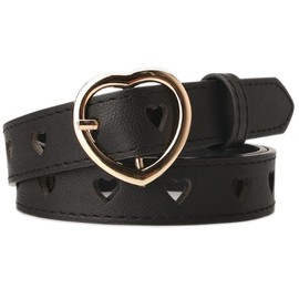 KASSAI Heart Buckle, Heart Shaped Perforated Belt, Total Length 40.9 inches (104 cm), Width 0.9 inches (2.4 cm), Women's, Casual, Inspected in Japan, Black
