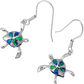 reirani Hawaiian Jewelry Blue Opal honu (Sea Turtle) Silver Stud Earrings Silver 925