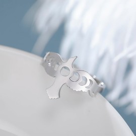 Dreamtimes Mondphase Band Ringe Daumenring für Frauen Männer Vintage Eagle Stapelbarer Ringe Offener Verstellbarer Statement Ringe Mondphase Minimalistischer Finger Ringe (Silber)