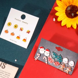 Thanksgiving and Christmas Earrings Holiday Earrings Fall Pumpkin Maple Leaf Turkey Candy Stud Earrings Christmas Tree Dangle Earrings Jewelry Gifts