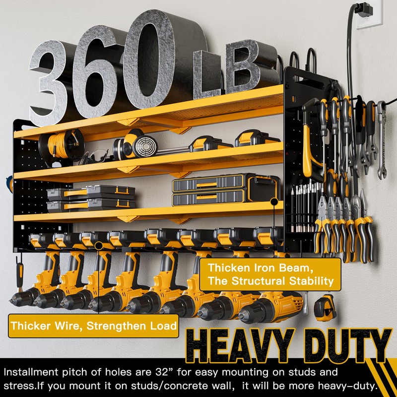 NattyDot Power Tool Organizer Wall Mount with Charging Station, 8