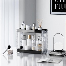 Shu’aa Perfume Organizer Skincare Organizers Makeup Organizer Countertop, 2 Tier Vanity Tray, Portable Cosmetic Display Cases, Perfume Tray, Makeup Storage for Bathroom, Vanity, Dresser, Skin Care