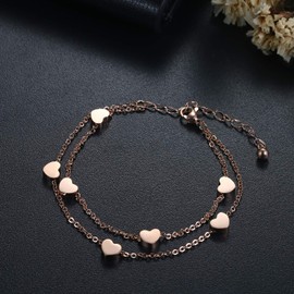 Flongo Women's Elegant Anklet / Friendship Bracelet, Friendship Bracelets for 2, Stainless Steel Bracelet / Anklet with Hearts / Infinity Charm in Rose Gold or Silver, Stainless Steel