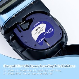 Pristar Compatible Label Tape Replacement for Dymo LetraTag Label Tape 91221 91201 S0721660 for Dymo Letratag LT-100H LT-100T LT-110T QX50 XR XM 2000 Plus Plastic 12mm x 4m Black on White 5 Pack