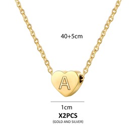 2 Pieces Love Letter Necklace, Letter A Necklace, Stainless Steel Necklace, Fashionable Clavicle Chain, Heart Pendant Necklace, Jewellery Gift for Women and Girls