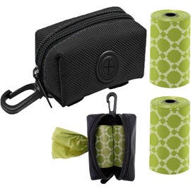 CUBETA Poo Bag Holder for Dogs, Poop Bag Holder for Dog Leash, Soft Fabric Zipper Fits Any Leash - Poop Bag Dispenser with 2 Rolls of Poo Bags