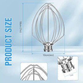 KN256 Stainless Steel Wire Whip Attachment for KitchenAid,6 Quart Bowl-Lift Stand Mixer 6 Wire Whisk Fits for KV25 KP25 KP26 KSM55,Pro 6500,Heavy Duty (KSM6521 KV25 KP25 KP26 KL26 KT26 KSM60)