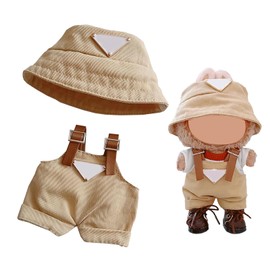 17cm Clothes Set Khaki Handmade Crochet for 17cm Accessories Suit, Outfit with Hat & Overalls, Stylish Adorable Doll Clothes Accessories, Cute Dress-Up Unique Style (NO Doll) (Khaki)