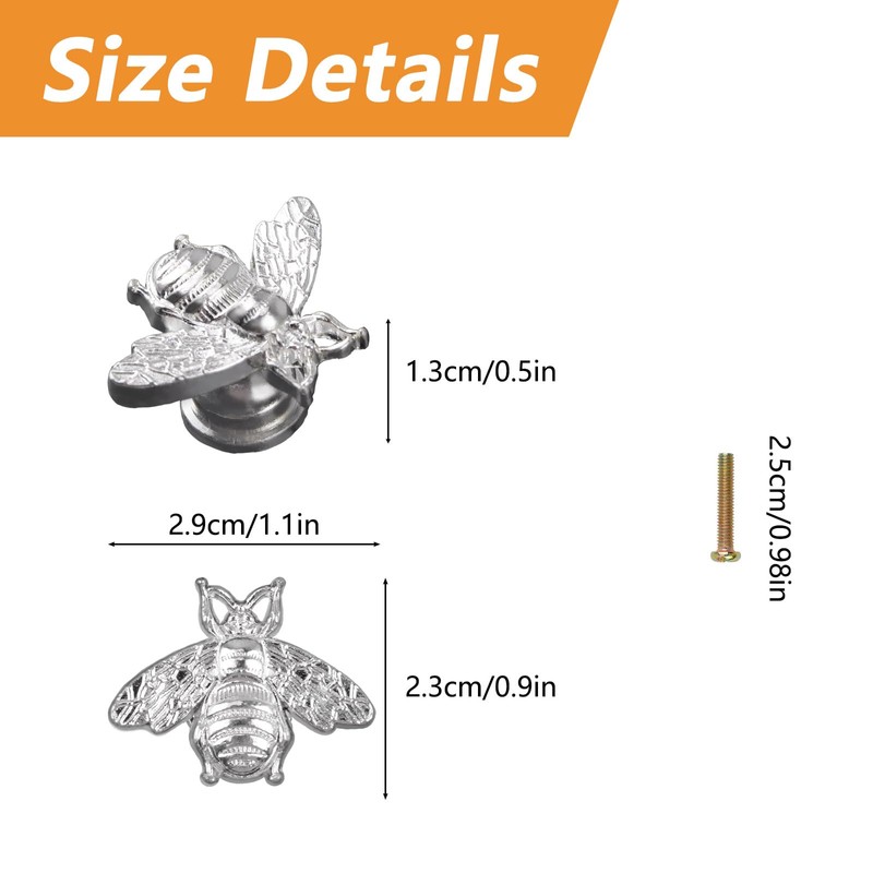 MOROBOR Silver Bee Drawer Knobs, 8PCS Metal Zinc Alloy Single