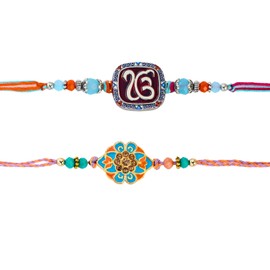 Premium Raksha Bandhan Set of 2 Rakhi for Brother with Greeting Card and Roli Chawal | Ek Onkar Rakhi for Brother Bhaiya Bhabhi | Traditional Designer Rakhi for Small Brother Sister