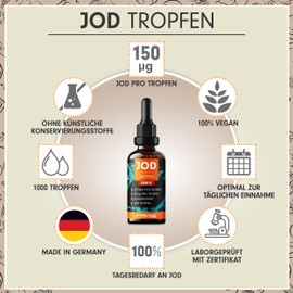 Forte Iodine Drops 1000x with 150 μg Iodine per Drop - Optimal High Dose - Only 1 Drop a Day - Bioavailable Iodine from Potassium Iodine - Alcohol-free & Vegan - Laboratory Tested with Certificate