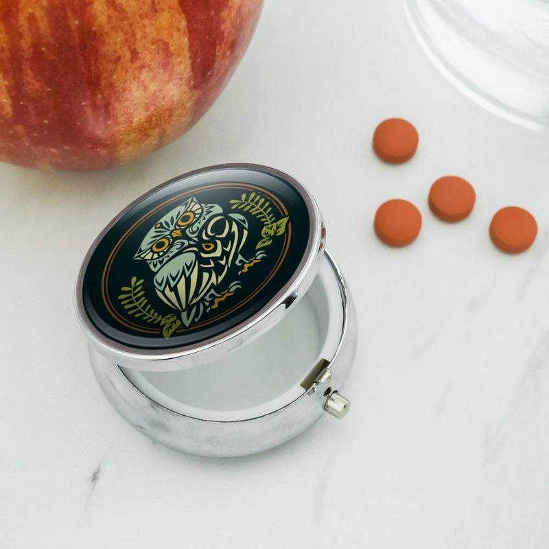 Wise White Tribal Owl Pill Case Trinket Gift Box