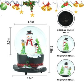 Snow Globe Christmas Water Globe Christmas Decoration Music Crystal Ball Snow Globes with Snowflakes 100mm,Snowman and Hat
