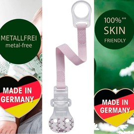 nip Schnullerband mit Ring 3-er Set Rosa Komfort-Verschluss für alle Schnuller mit und ohne Ring Befestigungsring aus flexiblem Silikon made in Germany