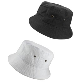 Gelante Solid Color 100% Cotton Bucket Hat for Women and Men Packable Travel Summer Beach Hat, 2pcs Black & White, Large-X-Large