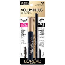 LOreal Paris Voluminous Original Volume Building Mascara and Infallible Eyeliner, Builds eye lashes up to 5X natural thickness, Smudge Free, Clump... 