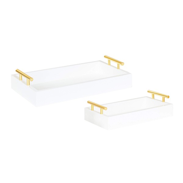 Kate and Laurel Lipton Modern Tray Set, Set of 2, White and Gold, Glam Decorative Trays for Storage and Display