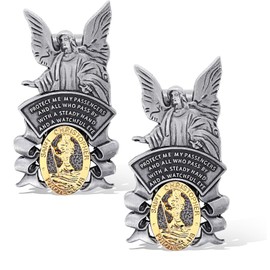 Guardian Angel Car Visor Clip, St Christopher Medal for Car Religious Sun Bless Driving Safety New Gift for Travel Protection Family, Friends, Colleague(2pcs, Silver)