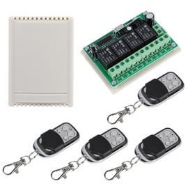 Wireless Remote Control Switch, 433MHz DC 12V Multi-Function 4-Way Remote Control Switch Wireless Relay Switch 4 Transceiver + 1 Receiver Replacement Wireless RF Switch Remote Control