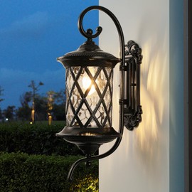 NLIEOPDA Large Dusk to Dawn Sensor Outdoor Wall Sconce,19.68" H Vintage Exterior Light Fixture with IP65 Waterproof,Classical European Style Porch Light with Water Glass for Front Door Balcony Porch