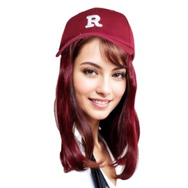 LEEWIN Baseball Cap with Single Color BOB Curly Style Velcro Hair Piece,Wig Hat Synthetic Hairpiece for Women Girls (14inch, Burg Hair,Burg Hat)