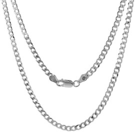 Sterling Silver Curb Cuban Link Chain Necklace 3.8mm Beveled Edges Nickel Free Italy 28 inch